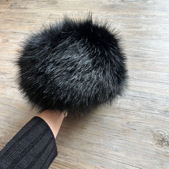 Fur Hat Russian Wintertime Black Faux Fox Fur Edwardian Nordic Goth - Picture 4 of 5